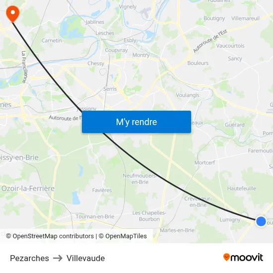 Pezarches to Villevaude map