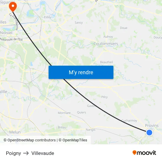 Poigny to Villevaude map