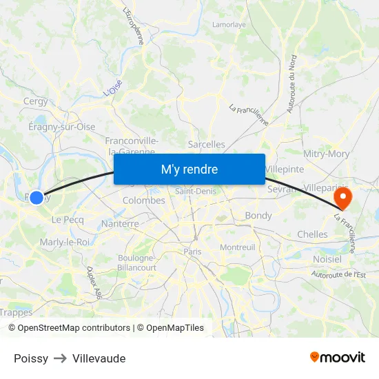 Poissy to Villevaude map