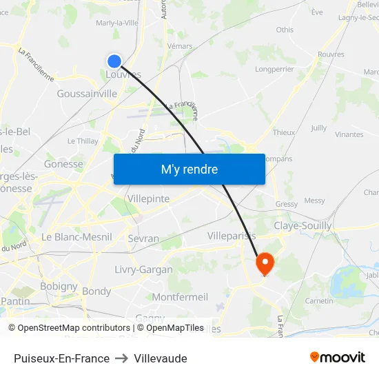 Puiseux-En-France to Villevaude map