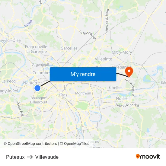 Puteaux to Villevaude map