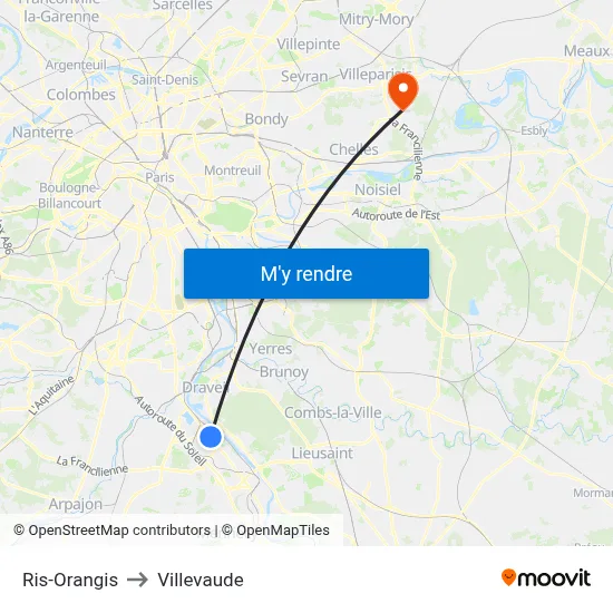Ris-Orangis to Villevaude map