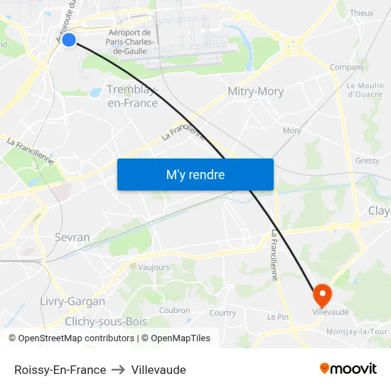 Roissy-En-France to Villevaude map