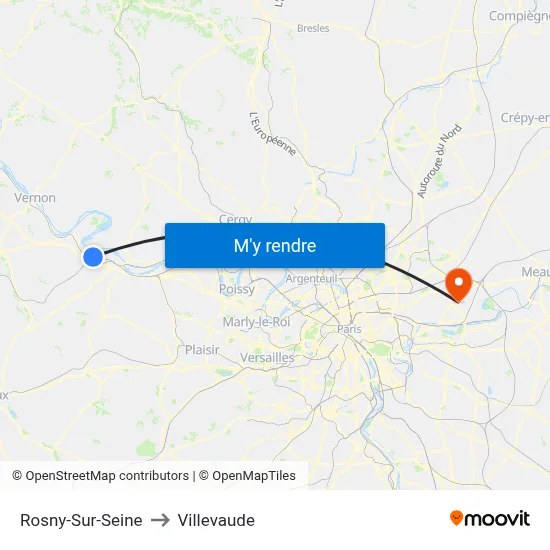 Rosny-Sur-Seine to Villevaude map