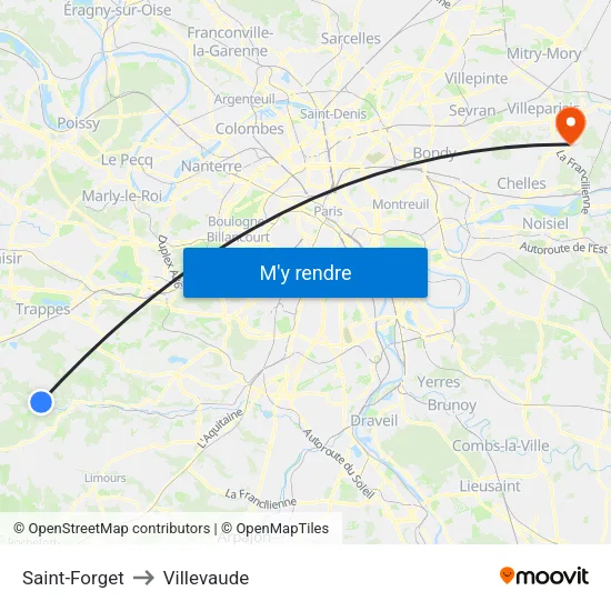 Saint-Forget to Villevaude map