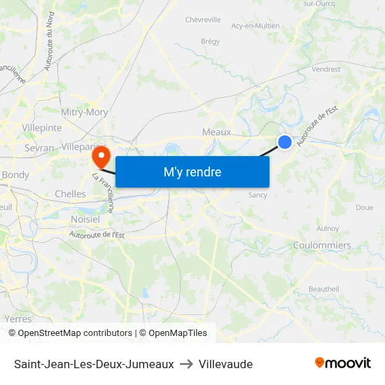 Saint-Jean-Les-Deux-Jumeaux to Villevaude map