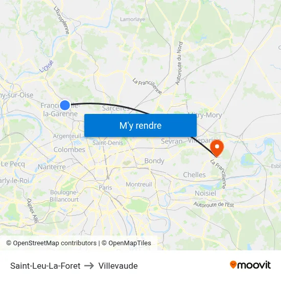 Saint-Leu-La-Foret to Villevaude map