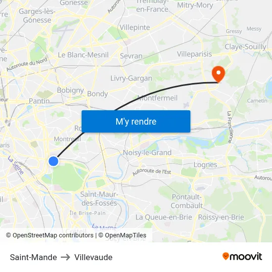 Saint-Mande to Villevaude map
