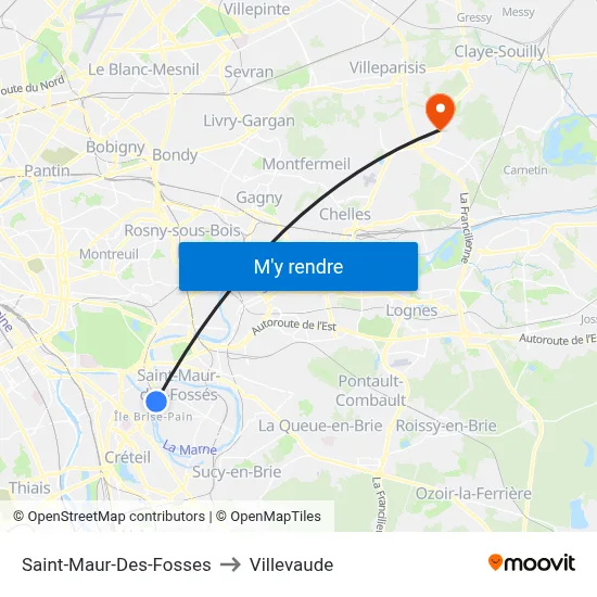 Saint-Maur-Des-Fosses to Villevaude map