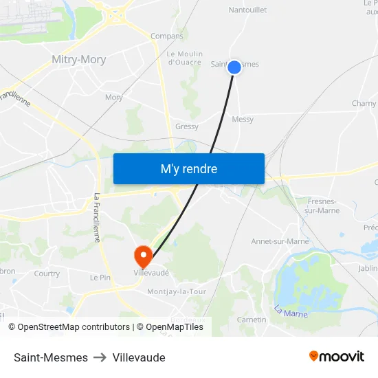 Saint-Mesmes to Villevaude map
