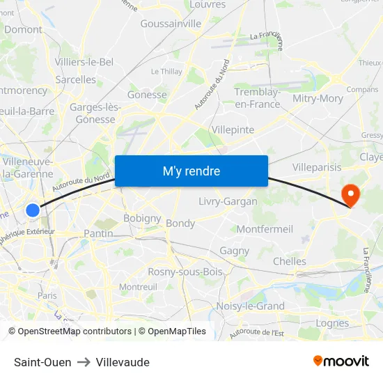 Saint-Ouen to Villevaude map