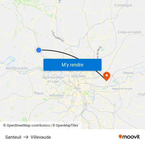 Santeuil to Villevaude map