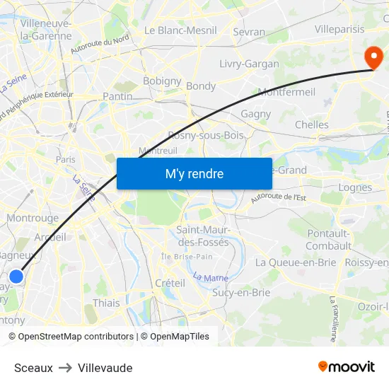 Sceaux to Villevaude map