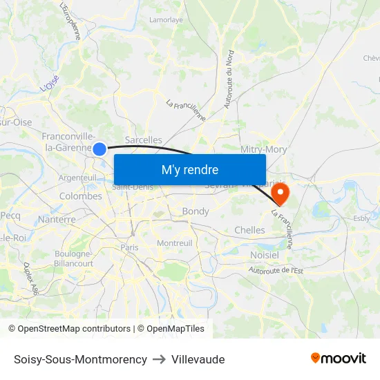 Soisy-Sous-Montmorency to Villevaude map
