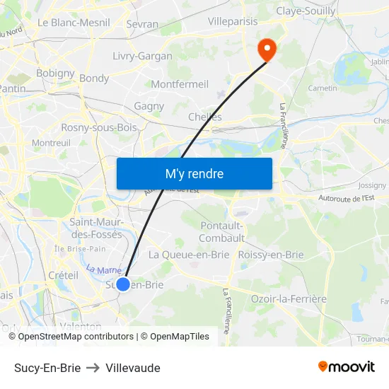 Sucy-En-Brie to Villevaude map