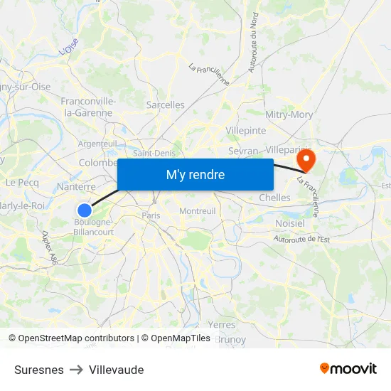 Suresnes to Villevaude map