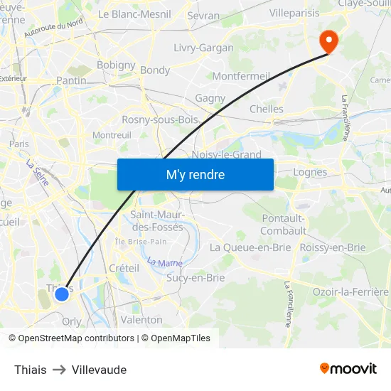 Thiais to Villevaude map