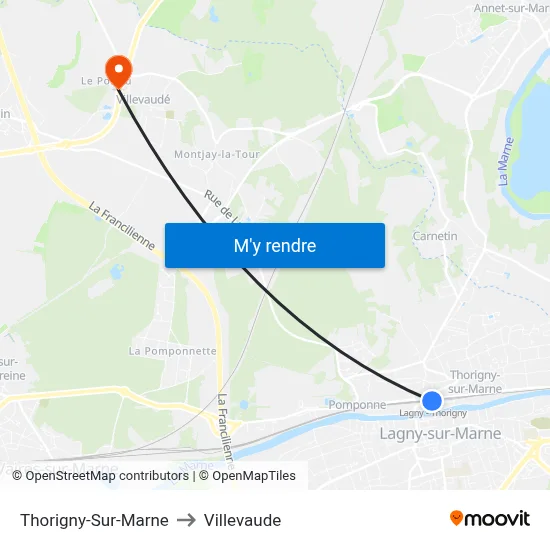 Thorigny-Sur-Marne to Villevaude map