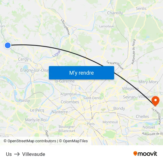 Us to Villevaude map