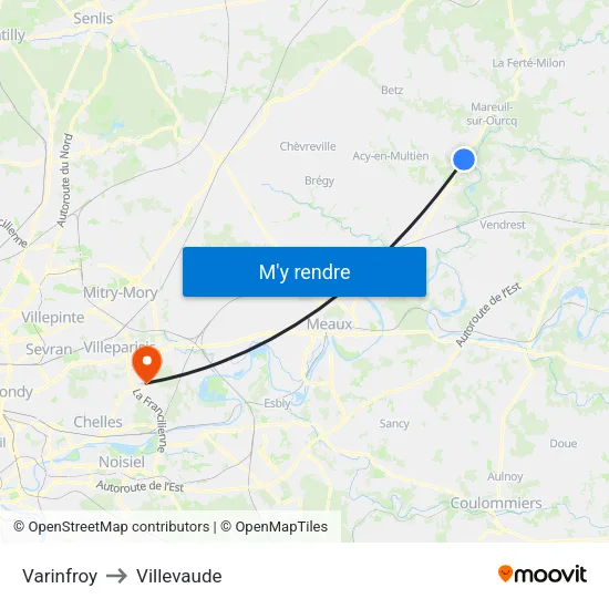 Varinfroy to Villevaude map