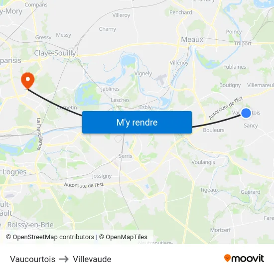 Vaucourtois to Villevaude map