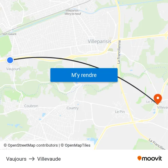 Vaujours to Villevaude map
