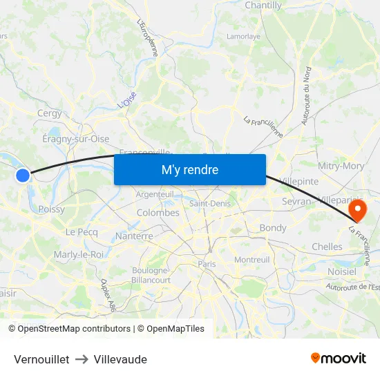 Vernouillet to Villevaude map