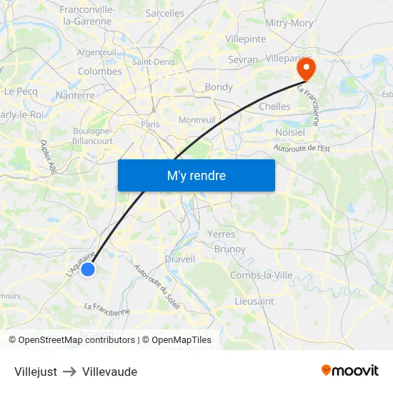 Villejust to Villevaude map