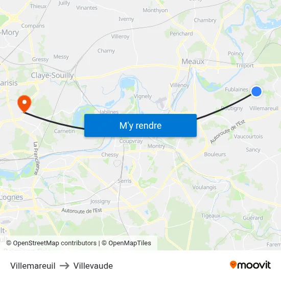 Villemareuil to Villevaude map