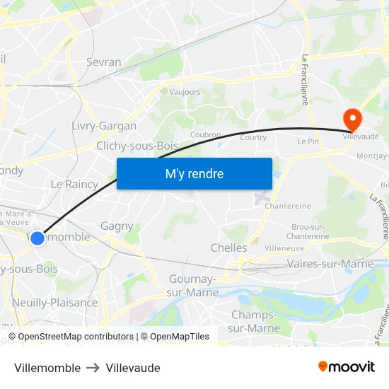 Villemomble to Villevaude map