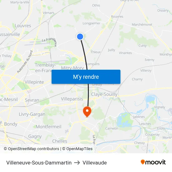 Villeneuve-Sous-Dammartin to Villevaude map