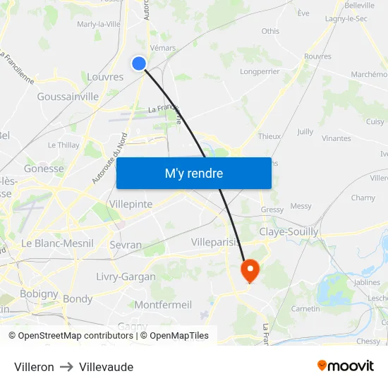 Villeron to Villevaude map