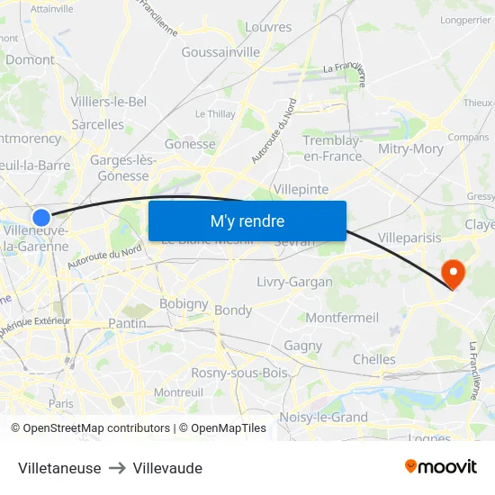 Villetaneuse to Villevaude map