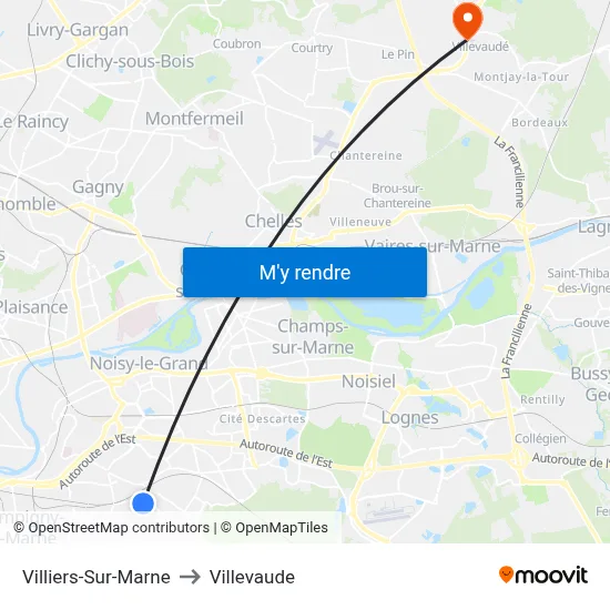 Villiers-Sur-Marne to Villevaude map