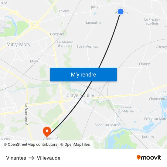 Vinantes to Villevaude map