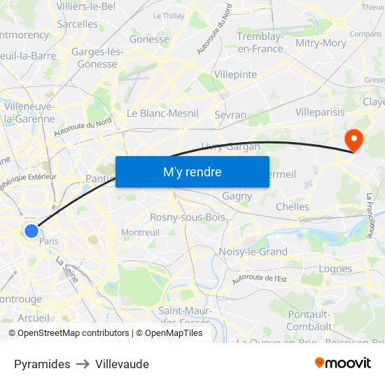 Pyramides to Villevaude map