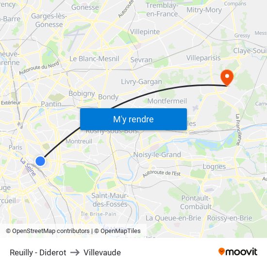 Reuilly - Diderot to Villevaude map