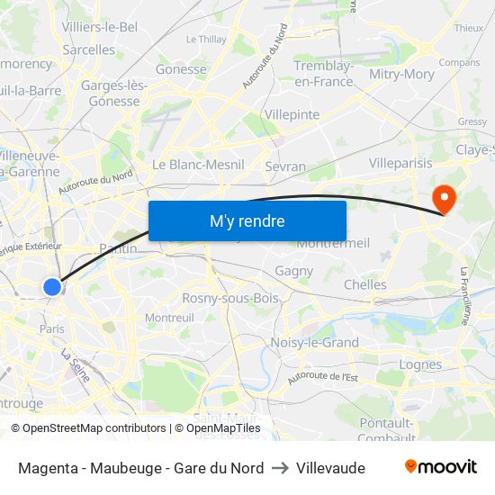 Magenta - Maubeuge - Gare du Nord to Villevaude map