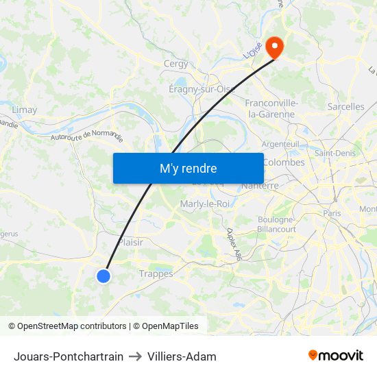 Jouars-Pontchartrain to Villiers-Adam map