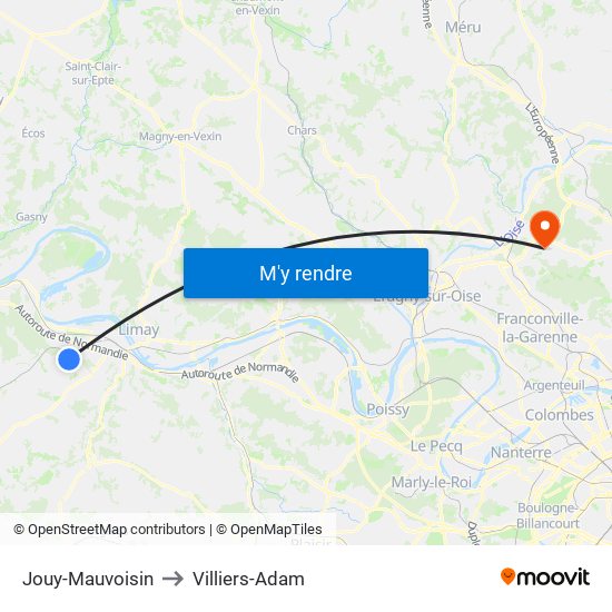 Jouy-Mauvoisin to Villiers-Adam map