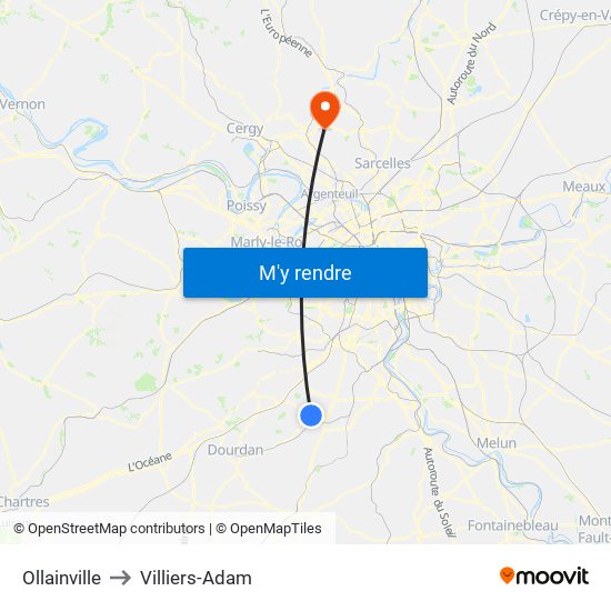 Ollainville to Villiers-Adam map