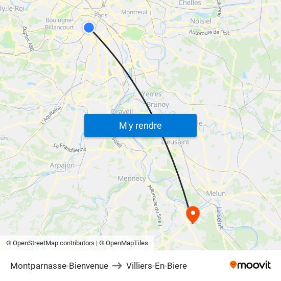 Montparnasse-Bienvenue to Villiers-En-Biere map