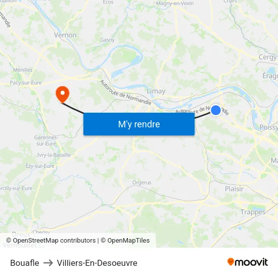 Bouafle to Villiers-En-Desoeuvre map