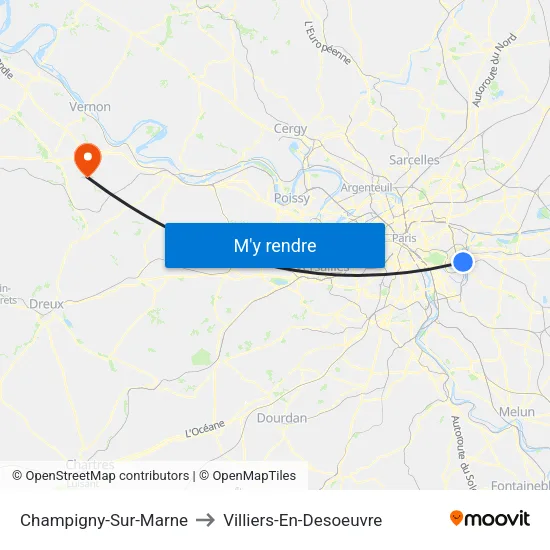 Champigny-Sur-Marne to Villiers-En-Desoeuvre map