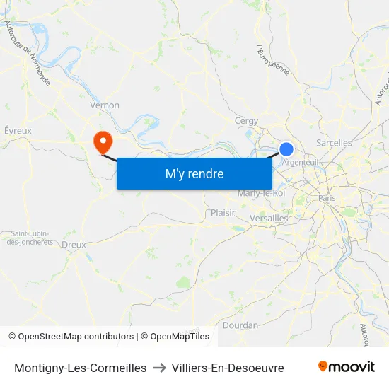 Montigny-Les-Cormeilles to Villiers-En-Desoeuvre map