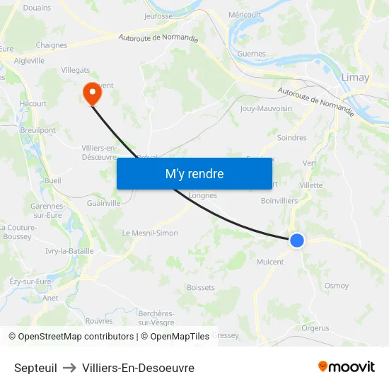Septeuil to Villiers-En-Desoeuvre map
