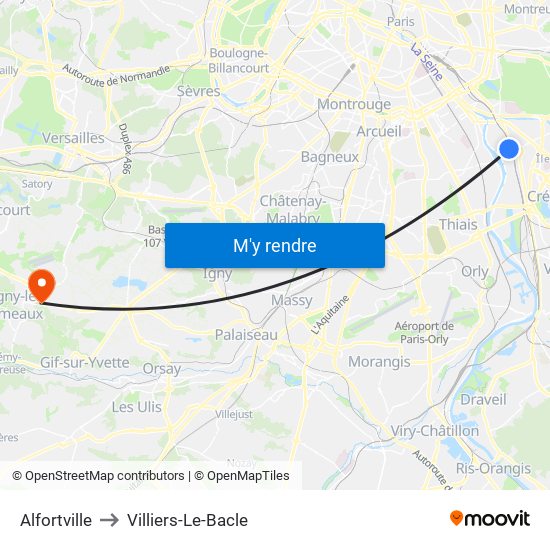 Alfortville to Villiers-Le-Bacle map