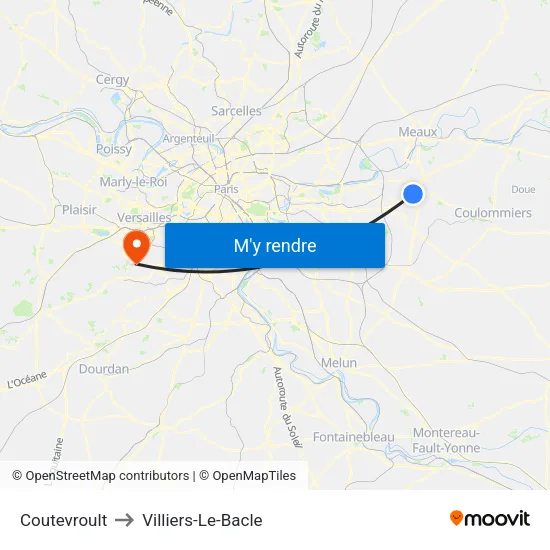 Coutevroult to Villiers-Le-Bacle map