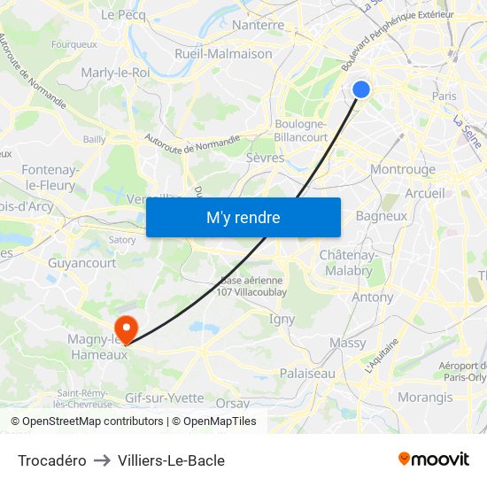 Trocadéro to Villiers-Le-Bacle map