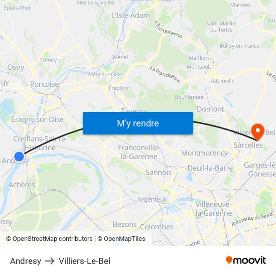 Andresy to Villiers-Le-Bel map